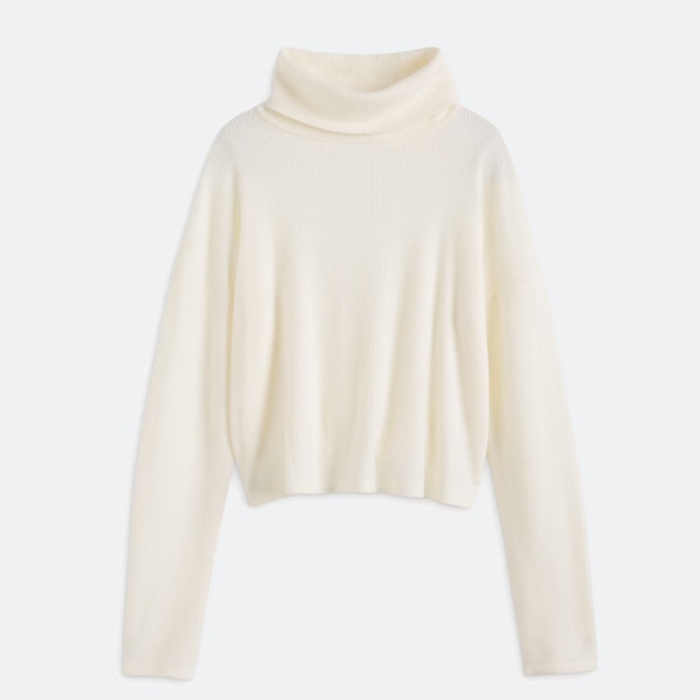 bobeau Cozy Ribbed Turtleneck Sweater - Cream
